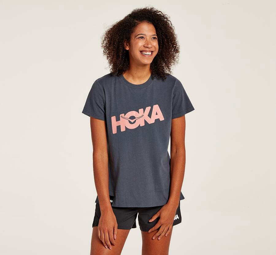 Hoka One One Brand - Women Tee - Blue,Australia HZC-635792